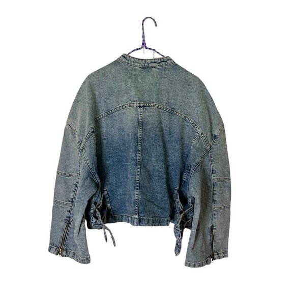 Free People We The Free Dia Blue Denim Moto Jacket Slouchy Oversized NWOT med - Picture 7 of 8